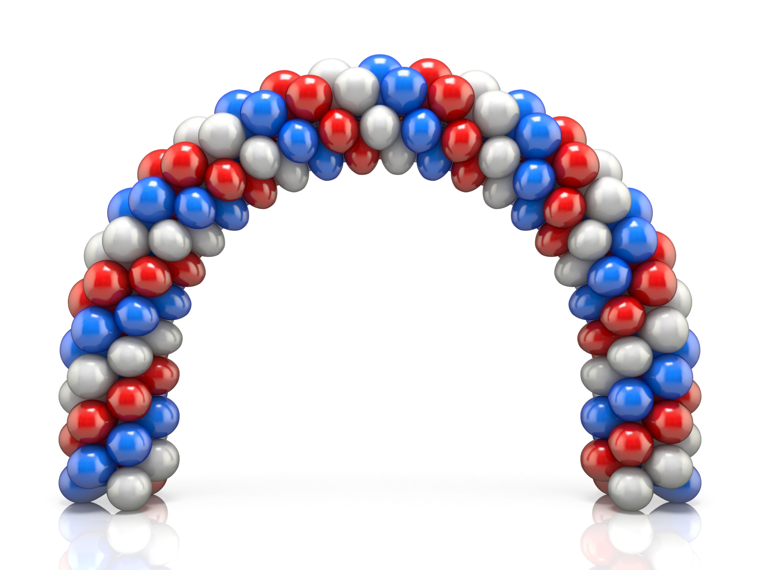 Arc,Made,Of,White,,Red,Blue,Balloons,3d,Render,Illustration